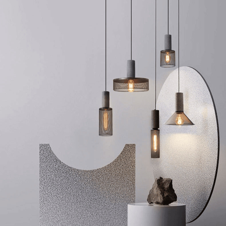 Contemporary Industrial Cylinder Dome Cement Iron Shade 1-light Pendant Light for Living Room BulbSquare