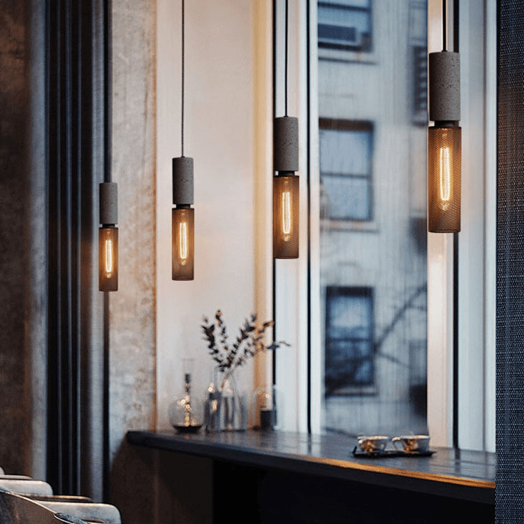 Contemporary Industrial Cylinder Dome Cement Iron Shade 1-light Pendant Light for Living Room BulbSquare