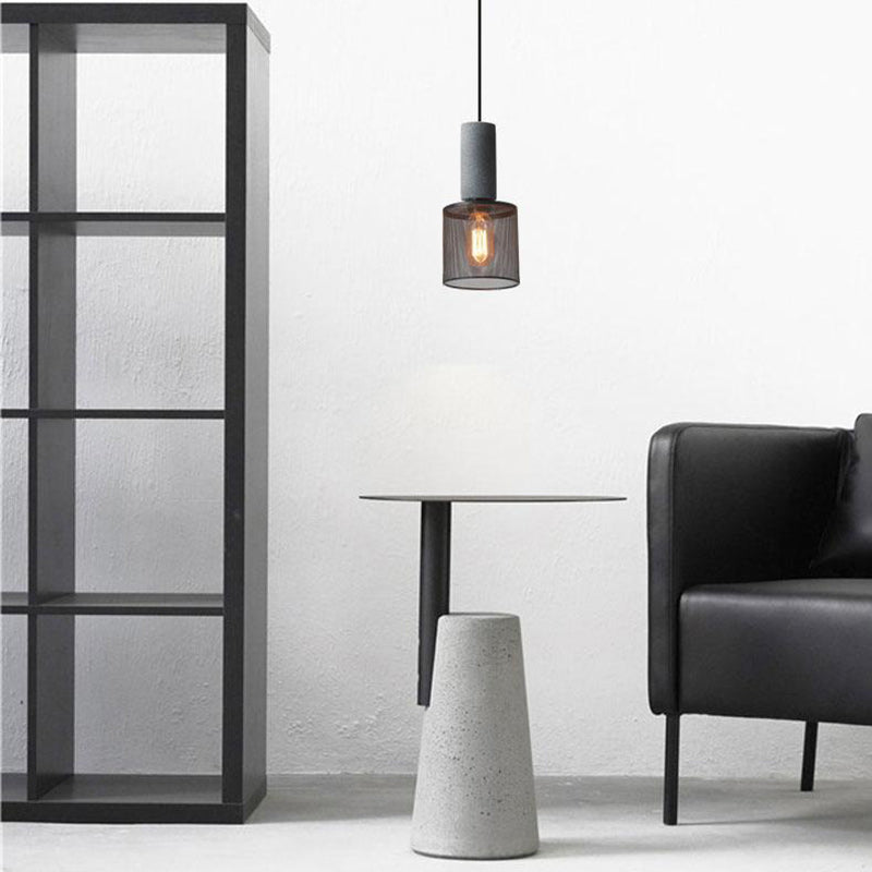 Contemporary Industrial Cylinder Dome Cement Iron Shade 1-light Pendant Light for Living Room BulbSquare