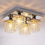 Modern Luxury Square Stainless Steel Frame Crystal Shade 4-Light Semi-Flush Mount Ceiling Light For Living Room
