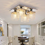 Modern Luxury Square Stainless Steel Frame Crystal Shade 4-Light Semi-Flush Mount Ceiling Light For Living Room