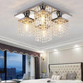 Modern Luxury Square Stainless Steel Frame Crystal Shade 4-Light Semi-Flush Mount Ceiling Light For Living Room