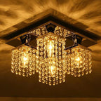 Modern Luxury Square Stainless Steel Frame Crystal Shade 4-Light Semi-Flush Mount Ceiling Light For Living Room