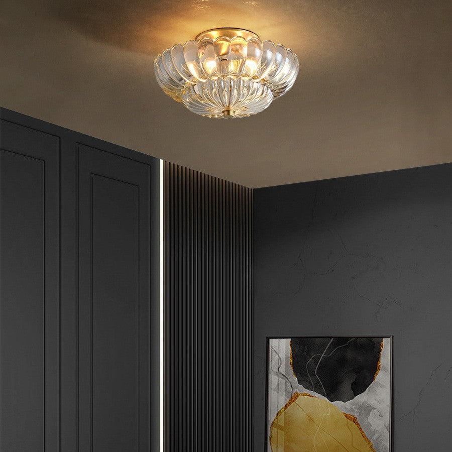 Modern Luxury Round Dome Flower Petal Iron Glass 3-Light Semi-Flush Mount Ceiling Light For Hallway Lumendat