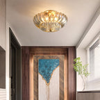 Modern Luxury Round Dome Flower Petal Iron Glass 3-Light Semi-Flush Mount Ceiling Light For Hallway Lumendat