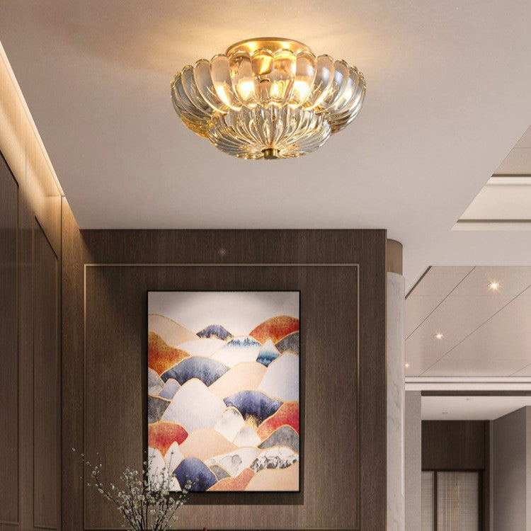 Modern Luxury Round Dome Flower Petal Iron Glass 3-Light Semi-Flush Mount Ceiling Light For Hallway Lumendat