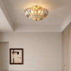 Modern Luxury Round Dome Flower Petal Iron Glass 3-Light Semi-Flush Mount Ceiling Light For Hallway Lumendat