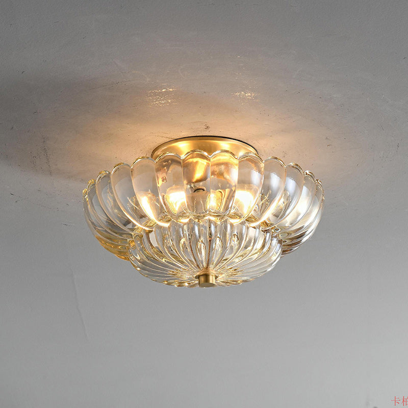Modern Luxury Round Dome Flower Petal Iron Glass 3-Light Semi-Flush Mount Ceiling Light For Hallway Lumendat