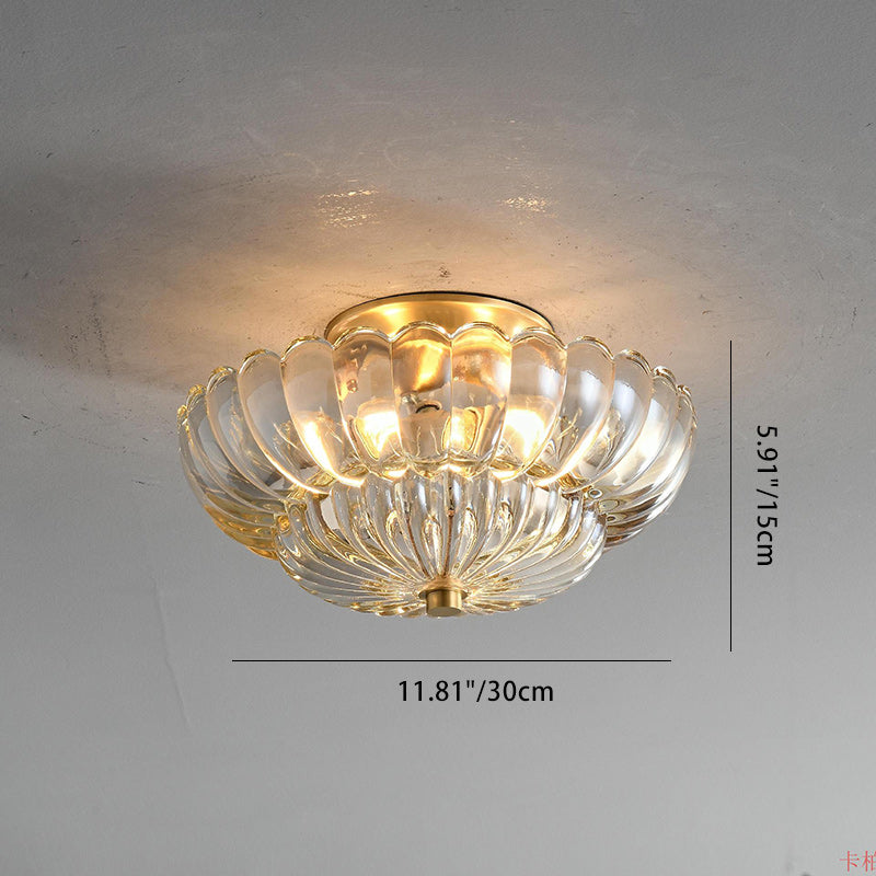 Modern Luxury Round Dome Flower Petal Iron Glass 3-Light Semi-Flush Mount Ceiling Light For Hallway Lumendat