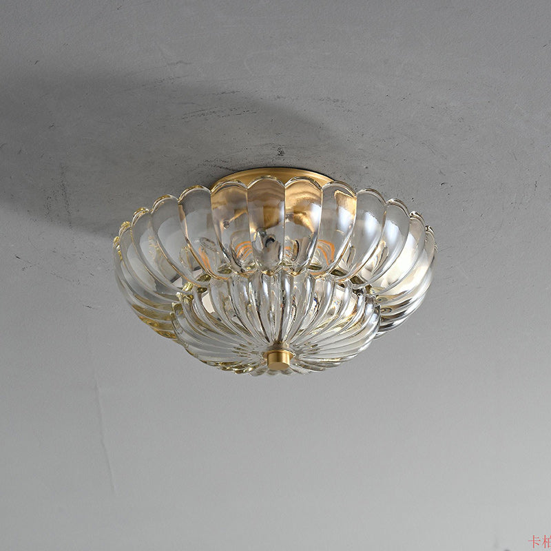 Modern Luxury Round Dome Flower Petal Iron Glass 3-Light Semi-Flush Mount Ceiling Light For Hallway Lumendat