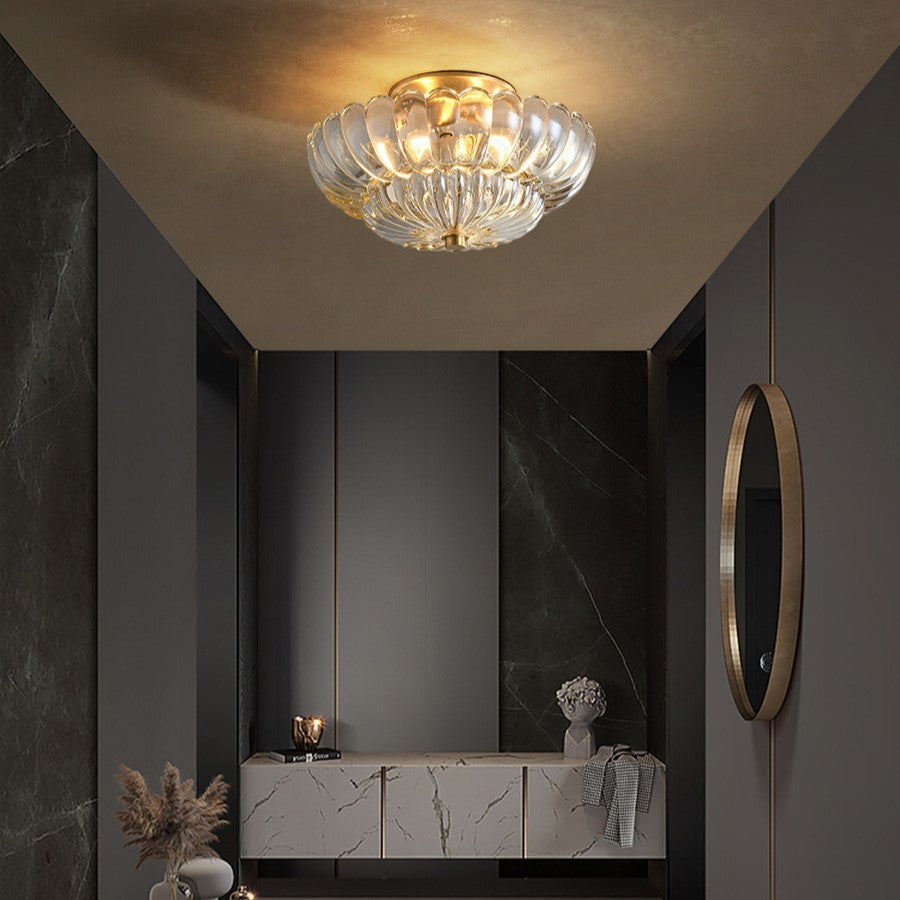 Modern Luxury Round Dome Flower Petal Iron Glass 3-Light Semi-Flush Mount Ceiling Light For Hallway Lumendat