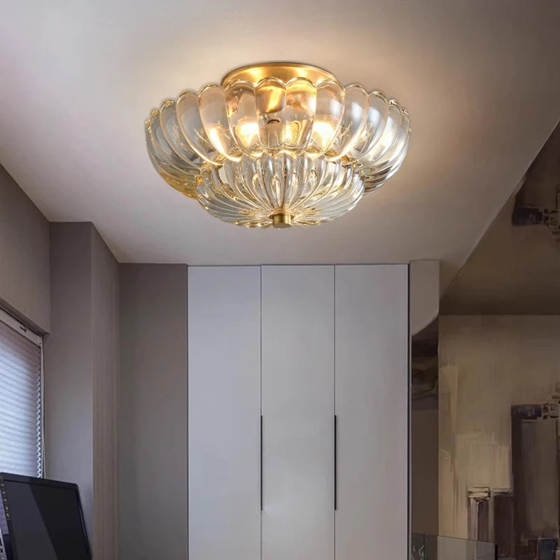 Modern Luxury Round Dome Flower Petal Iron Glass 3-Light Semi-Flush Mount Ceiling Light For Hallway Lumendat