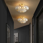 Modern Luxury Round Dome Flower Petal Iron Glass 3-Light Semi-Flush Mount Ceiling Light For Hallway Lumendat