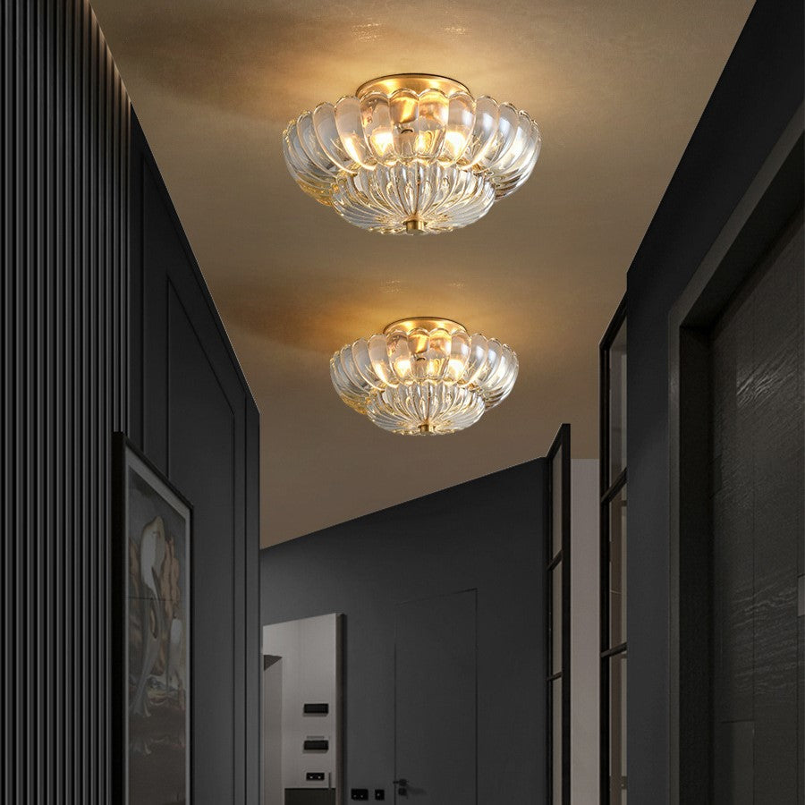 Modern Luxury Round Dome Flower Petal Iron Glass 3-Light Semi-Flush Mount Ceiling Light For Hallway Lumendat