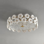 Modern Art Deco Round Flower Petal Brass Ceramic Glass 3/4 Light Flush Mount Ceiling Light For Living Room