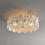 Modern Art Deco Round Flower Petal Brass Ceramic Glass 3/4 Light Flush Mount Ceiling Light For Living Room