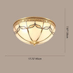 Traditional Vintage Round Dome Leaf Full Copper Frame Glass Shade 3/4 Light Flush Mount Ceiling Light For Living Room