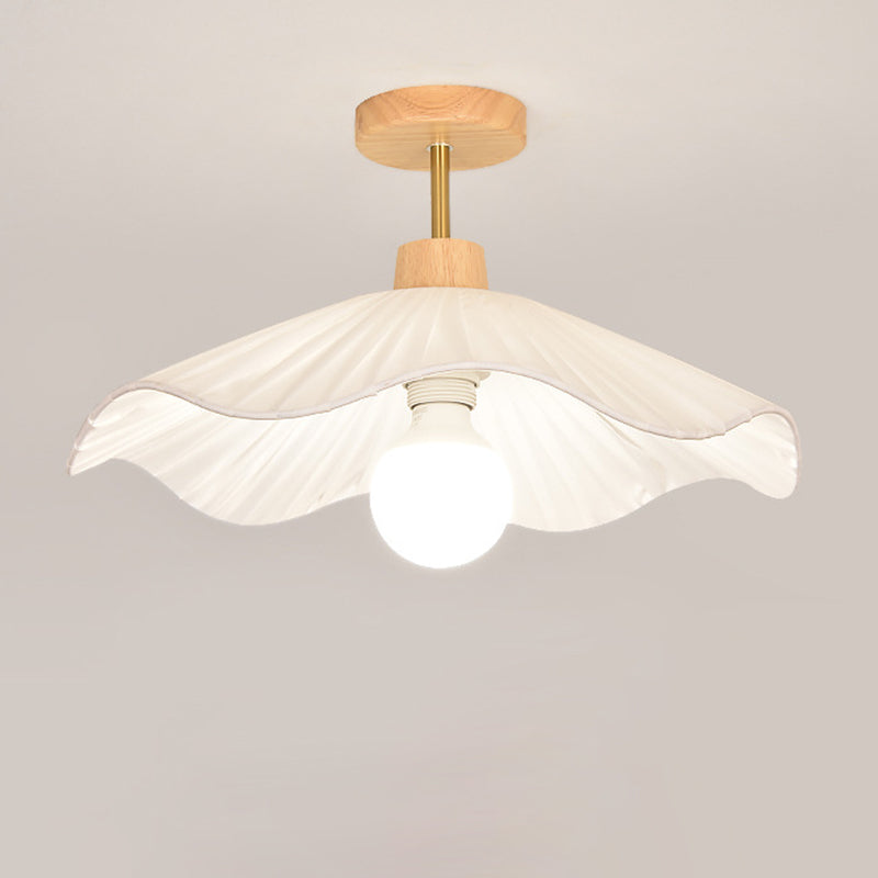 Modern Minimalist Round Flower Wooden Fabric Shade 1-Light Semi-Flush Mount Ceiling Light For Living Room Lumendat
