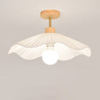 Modern Minimalist Round Flower Wooden Fabric Shade 1-Light Semi-Flush Mount Ceiling Light For Living Room Lumendat