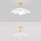 Modern Minimalist Round Flower Wooden Fabric Shade 1-Light Semi-Flush Mount Ceiling Light For Living Room Lumendat
