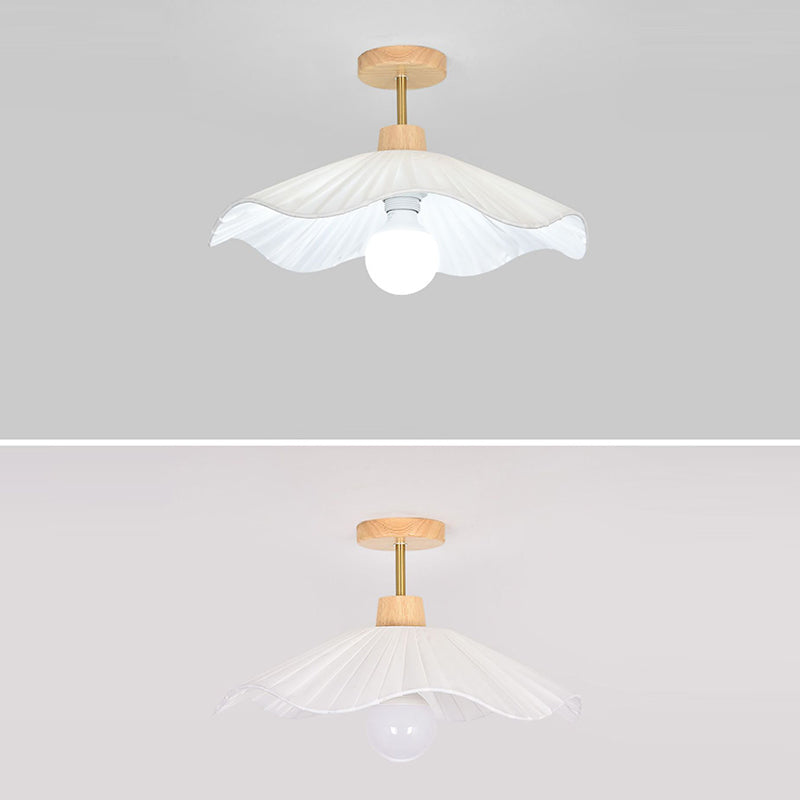 Modern Minimalist Round Flower Wooden Fabric Shade 1-Light Semi-Flush Mount Ceiling Light For Living Room Lumendat