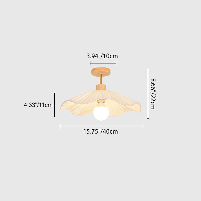 Modern Minimalist Round Flower Wooden Fabric Shade 1-Light Semi-Flush Mount Ceiling Light For Living Room Lumendat