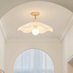 Modern Minimalist Round Flower Wooden Fabric Shade 1-Light Semi-Flush Mount Ceiling Light For Living Room Lumendat