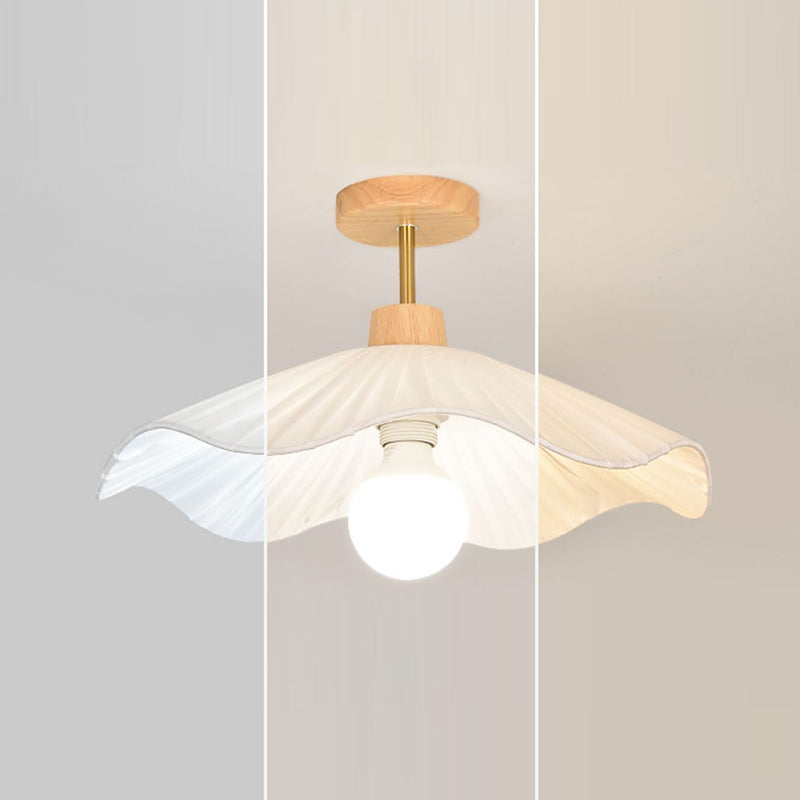 Modern Minimalist Round Flower Wooden Fabric Shade 1-Light Semi-Flush Mount Ceiling Light For Living Room Lumendat