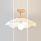 Modern Minimalist Round Flower Wooden Fabric Shade 1-Light Semi-Flush Mount Ceiling Light For Living Room Lumendat