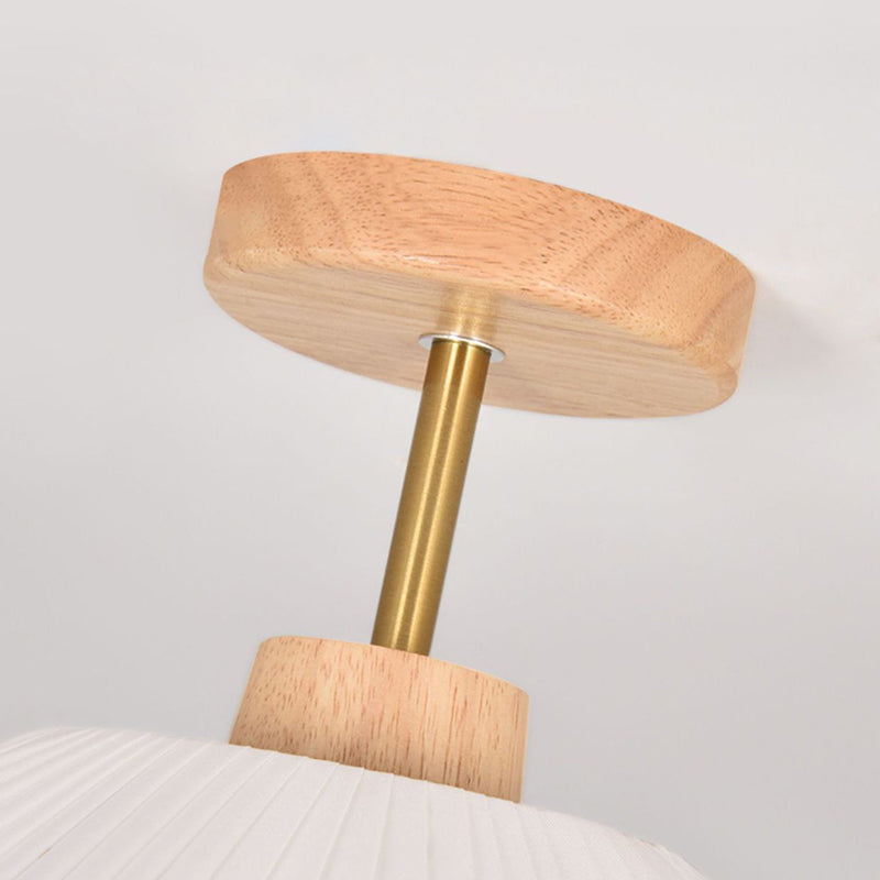 Modern Minimalist Round Flower Wooden Fabric Shade 1-Light Semi-Flush Mount Ceiling Light For Living Room Lumendat