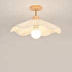 Modern Minimalist Round Flower Wooden Fabric Shade 1-Light Semi-Flush Mount Ceiling Light For Living Room Lumendat