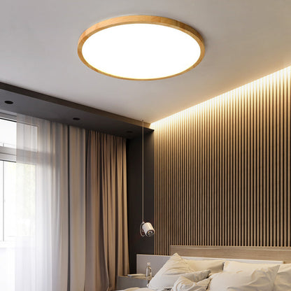 Modern Minimalist Round Solid Wood Frame Acrylic Shade LED Flush Mount Ceiling Light for Living Room