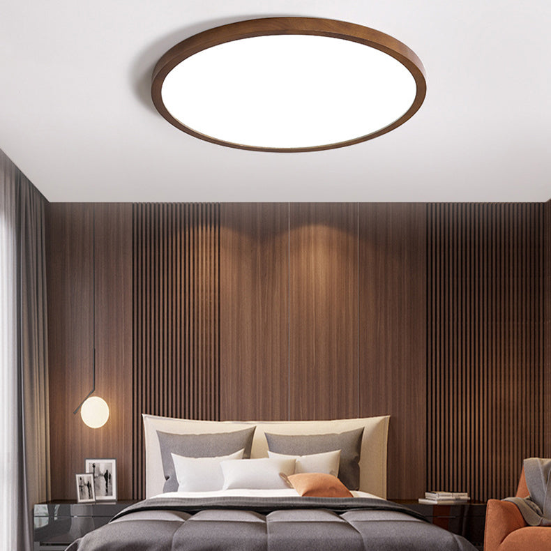 Modern Minimalist Round Solid Wood Frame Acrylic Shade LED Flush Mount Ceiling Light for Living Room