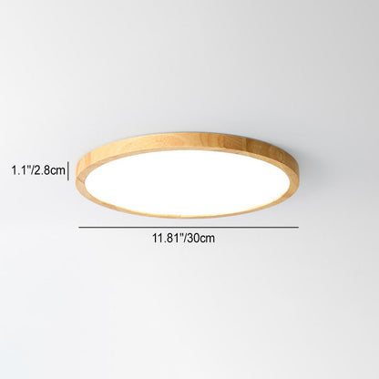 Modern Minimalist Round Solid Wood Frame Acrylic Shade LED Flush Mount Ceiling Light for Living Room