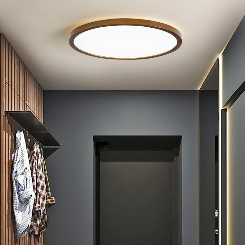 Modern Minimalist Round Solid Wood Frame Acrylic Shade LED Flush Mount Ceiling Light for Living Room