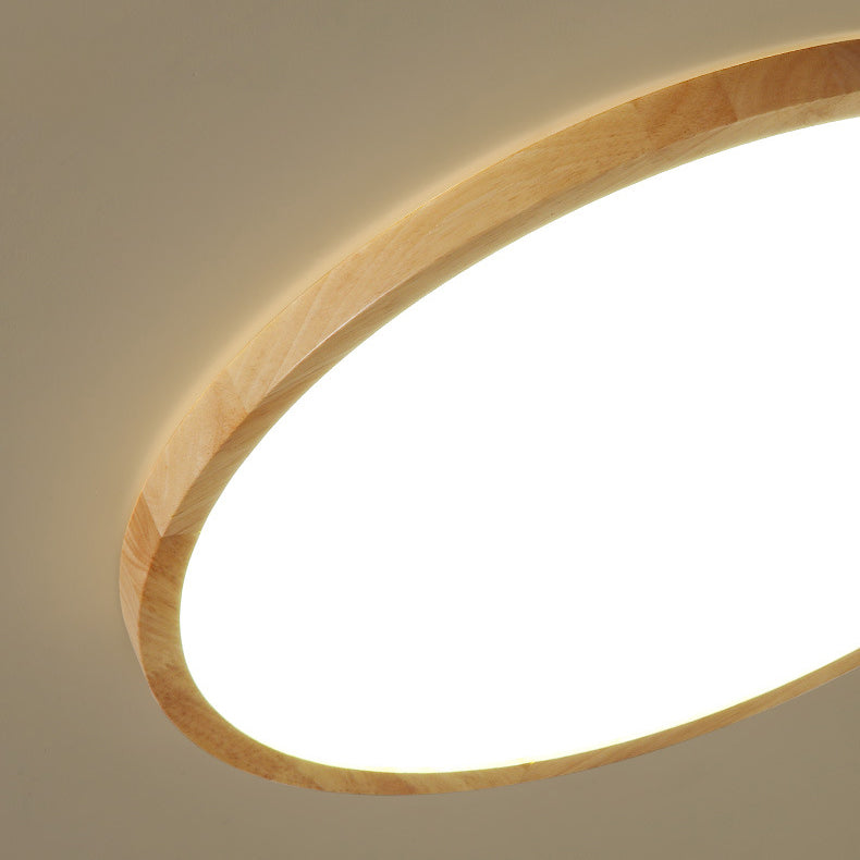 Modern Minimalist Round Solid Wood Frame Acrylic Shade LED Flush Mount Ceiling Light for Living Room