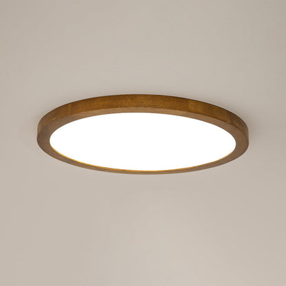Modern Minimalist Round Solid Wood Frame Acrylic Shade LED Flush Mount Ceiling Light for Living Room
