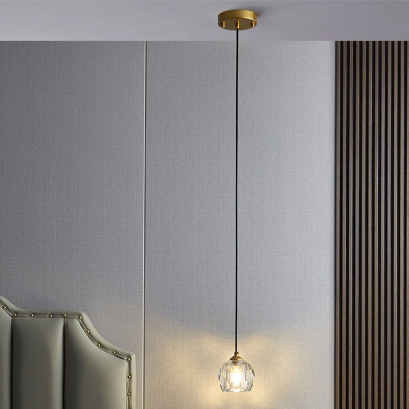Modern Luxury Round Metal Crystal 1-light Pendant Light for Bedroom