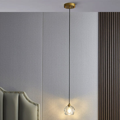 Modern Luxury Round Metal Crystal 1-light Pendant Light for Bedroom