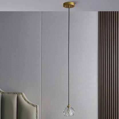 Modern Luxury Round Metal Crystal 1-light Pendant Light for Bedroom