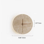 Modern Minimalist Round Clock Yellow Travertine Wood LED Wall Sconce Lamp For Living Room