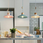 Contemporary Nordic Round Pleated Wood Cement 1-light Pendant Light for Living Room BulbSquare