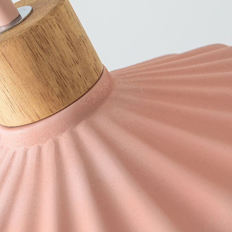 Contemporary Nordic Round Pleated Wood Cement 1-light Pendant Light for Living Room BulbSquare