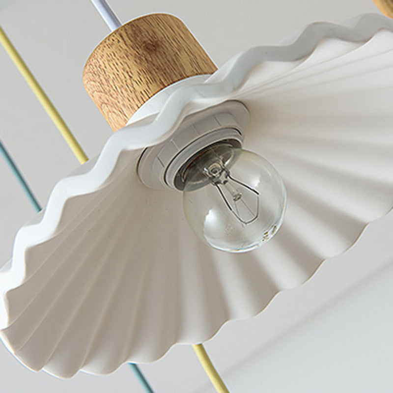Contemporary Nordic Round Pleated Wood Cement 1-light Pendant Light for Living Room BulbSquare