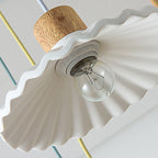 Contemporary Nordic Round Pleated Wood Cement 1-light Pendant Light for Living Room BulbSquare