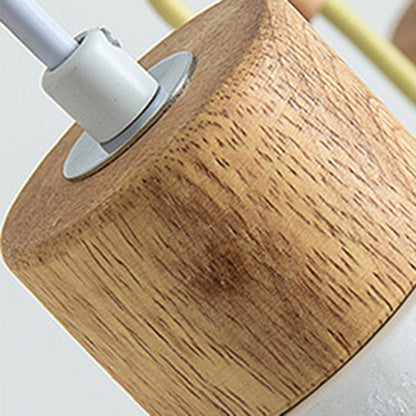 Contemporary Nordic Round Pleated Wood Cement 1-Light Pendant Light For Living Room