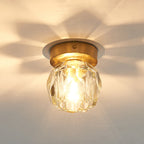 Modern Luxury Round Dome Irregular Orb Full Copper Crystal Shade 1-Light Semi-Flush Mount Ceiling Light For Living Room