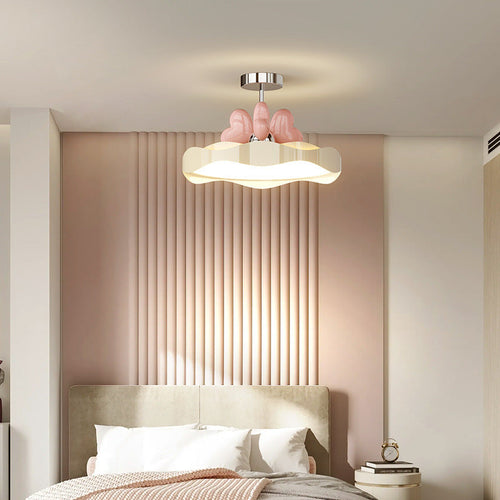 Contemporary Creative Round Wave Heart Iron Acrylic PU LED Semi-Flush Mount Ceiling Light For Bedroom