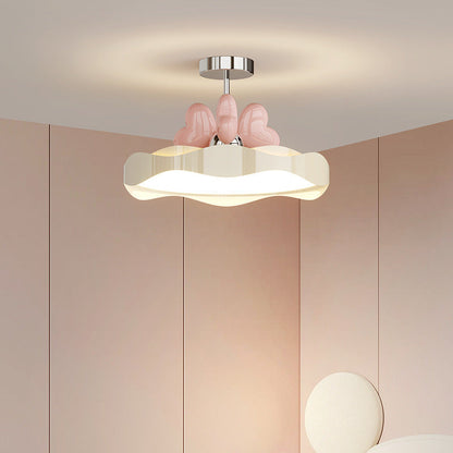 Contemporary Creative Round Wave Heart Iron Acrylic PU LED Semi-Flush Mount Ceiling Light For Bedroom
