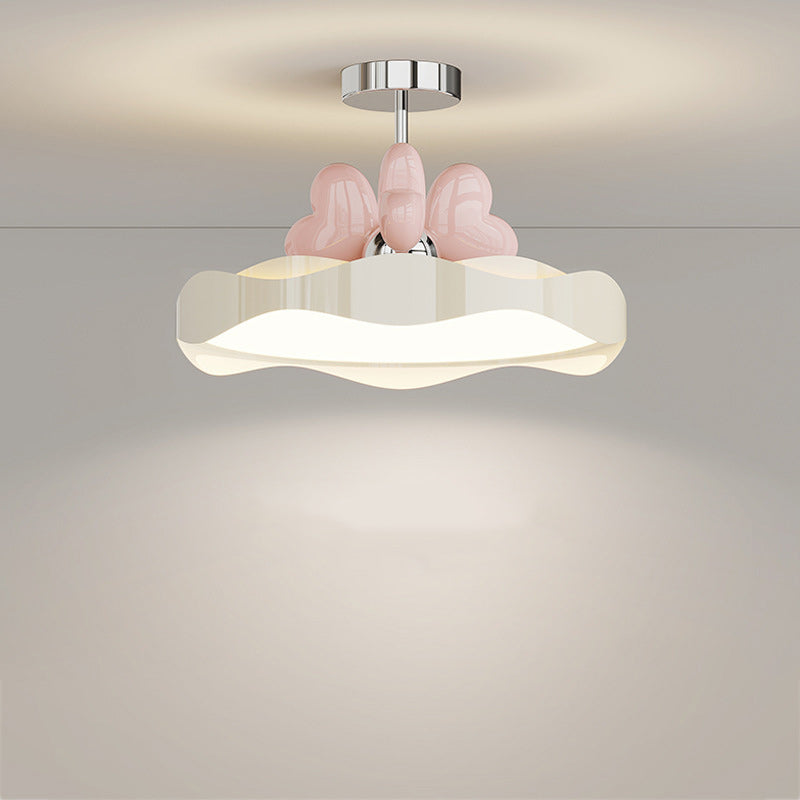Contemporary Creative Round Wave Heart Iron Acrylic PU LED Semi-Flush Mount Ceiling Light For Bedroom